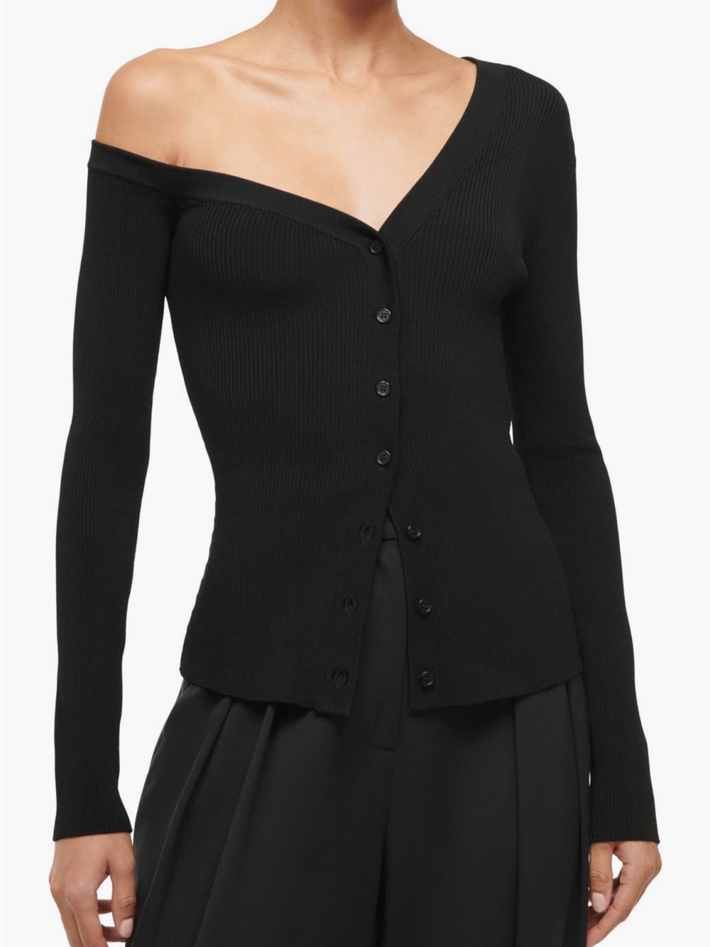 Staud Craftsman One-Shoulder Rib Cardigan (Black)